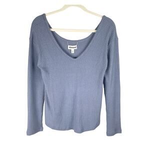 Abound Dusty Blue Soft Waffle Knit Long Sleeve Shirt Thermal V Neck Size XS